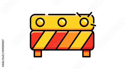 Animated Road Safety Barrier Warning With Flashing Lights Cartoon Icon On White Background