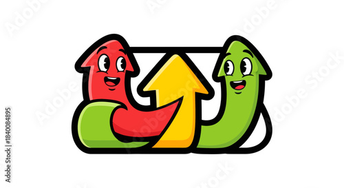 Animated Upward Arrows With Happy Faces Representing Growth and Development