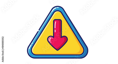 Arrow Sign Indicating Downward Direction On A Yellow Triangle Symbol Vector