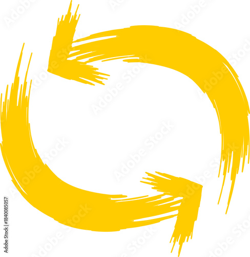 Two yellow brushstroke arrows forming a circular refresh or recycle symbol on a white background.