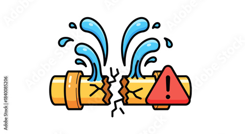 Broken Piping System Shows Water Damage and Threatening Warning of Urgent Repair Required
