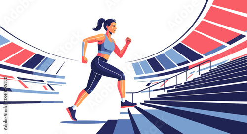Athlete Running Stairs In Stadium Showcasing Fitness Endurance And Athleticism