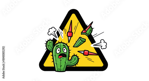 Cactus Warning Sign Depicts Danger Of Prickly Thorns And Caution Symbolization