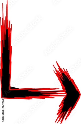 A distressed black arrow with a jagged red outline pointing to the right, on a white background, resembling a brushstroke or glitch effect.