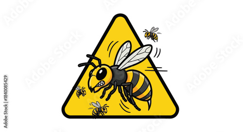 Cartoon Angry Wasp In Triangle Warning Sign Depicting Flying Insects Dangerous
