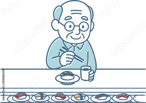 回転寿司を食べているおじいちゃん
Grandpa eating conveyor belt sushi