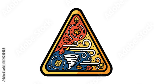 Autumnal Weather Insignia: A Vibrant Illustration of Wind, Leaves, and Tornado Formation