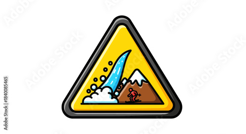 Avalanche Warning Sign Depicting Mountain Snowfall and Skiing Danger Symbol