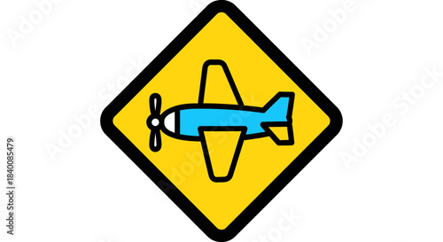 Aviation Warning Icon Depicting a Propeller Aircraft on Safety Sign Display