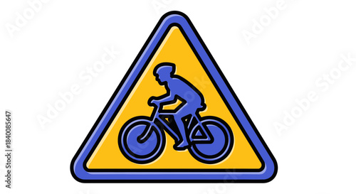 Bicycle Warning Sign Depicting Rider In Vector Illustration On Yellow Triangle