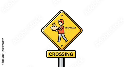 Breakfast Crossing Sign: Whimsical Illustration Depicting Morning Food Alert In Vivid Style