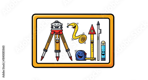 Cartoon Construction Tools Portrayal, Themed for Builders and Engineering Professionals