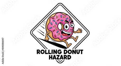 Cartoon Donut Character with Sprinkles Displaying Surprising Speed on a Black Surface
