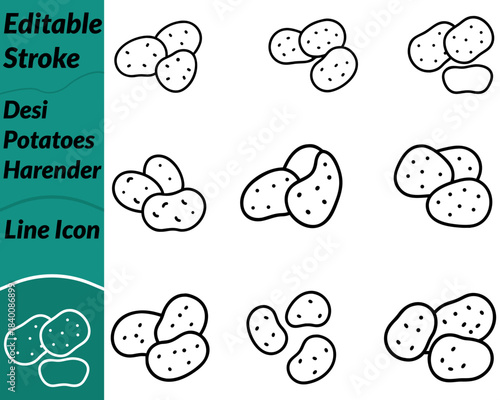 A simple and clean icon featuring a group of desi potatoes placed inside a traditional harender (basket). The potatoes have rounded natural shapes while the harender is shown with a woven texture.