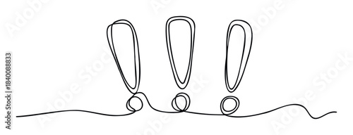 Minimalist single line drawing of three exclamation marks representing emphasis or urgency for use in typography or graphic statements