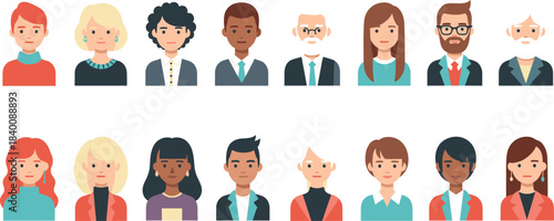 Large vector collection of diverse and multicultural business people avatars for social media profiles, team pages, user icons, and communication graphics