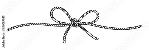 Black and white rendering of a neatly tied rope bow, perfect for gift wrapping, party invitations, and decorative accents in various projects