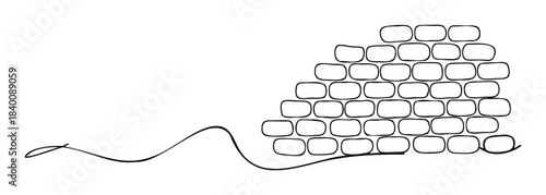 Simple handdrawn outline of a brick wall with a curved line below, representing a basic graphic element for conceptual use in presentations or web design.