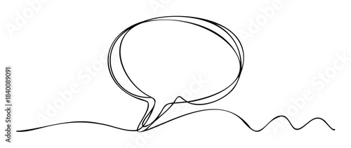 A single black line draws a speech bubble connected to a wavy horizontal line, perfect for communication or text message concepts in graphic content creation.
