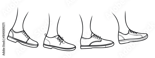 Four stylish shoes displayed from the side for fashion promotions and footwear advertising, showcasing different shoe styles for a comprehensive collection.