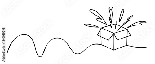 Open box with explosive lines suggesting surprise or revelation, conveying excitement and discovery perfect for marketing or conceptual projects