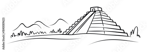 Ancient pyramid structure with steps and surrounding landscape, iconic ancient civilization landmark for history and travel themes.