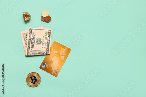 Dollar banknote with coins,...