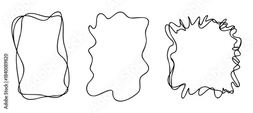 Collection of abstract, hand drawn organic shapes and borders with wavy lines for graphic composition and unique framing applications.