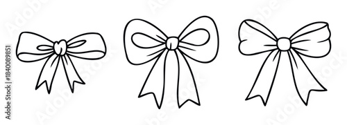 Collection of Hand Drawn Bows with Ribbon Tails in Various Sizes for Decorative Gift Wrapping and Celebration Projects