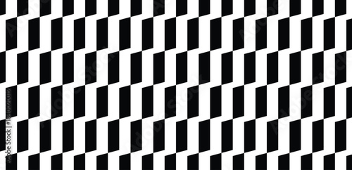 Black and White Op Art Vertical Bar Offset Seamless Pattern with Diagonal Shadow Effect for Background and Fabric Print Design