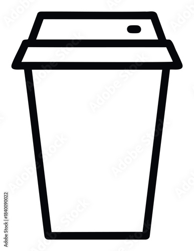 Simple black outline of a disposable coffee cup with a lid, perfect for food service icons, cafe branding, or beverage themes.