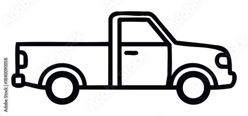 Simple black line drawing of a pickup truck side view, suitable for automotive, transportation, or construction themes and general graphic use.