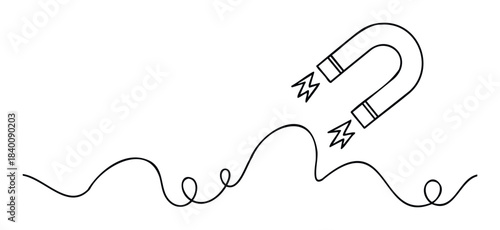 Magnet attracting abstract wavy line representing magnetic field or connection, perfect for science or technology concepts and visual metaphors for attraction and energy transfer