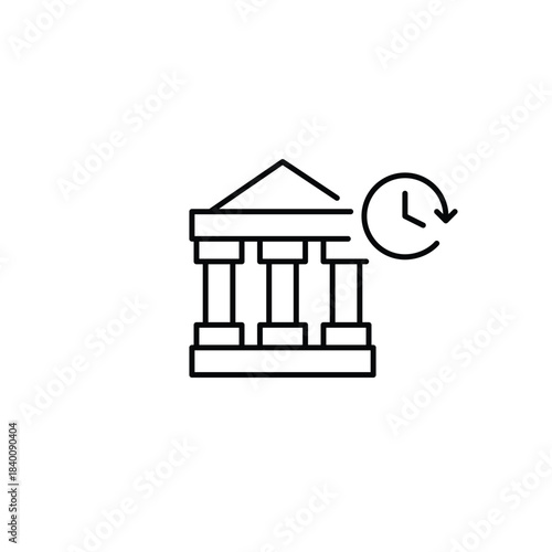 Bank and clock. Scheduled payments, on-time finances or money transfers. Pixel perfect, editable stroke vector icon