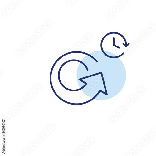 Refresh arrow and clock. Timed update or renewal. Pixel perfect, editable stroke vector icon