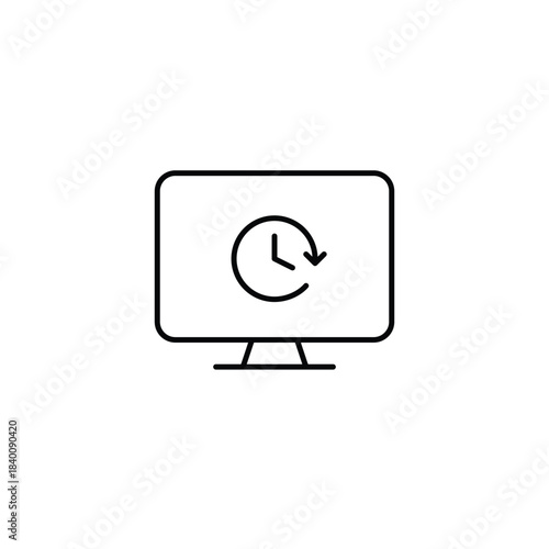 Clock on computer monitor. Work hours, project deadline and counting user screen time. Pixel perfect, editable stroke vector icon