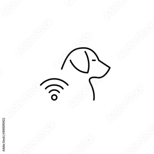 Dog and wi-fi. Pet monitoring, smart tracking devices. Internet of things care. Pixel perfect, editable stroke vector icon