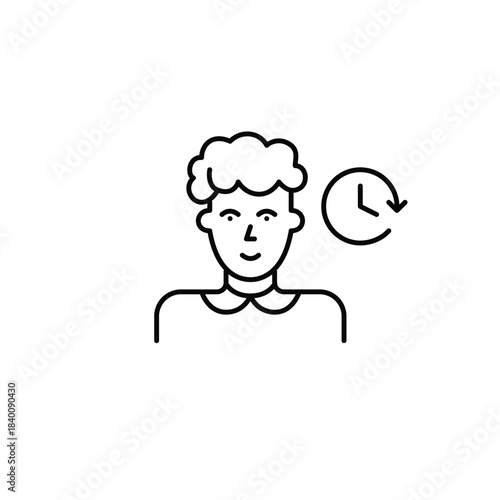 Older woman and clock. Daily routine, timeless tracking and work schedules. Pixel perfect, editable stroke vector icon