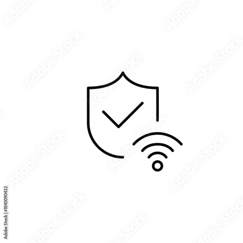 Shield with checkmark and wi-fi symbol. Protected internet connectivity and security. Pixel perfect, editable stroke vector icon