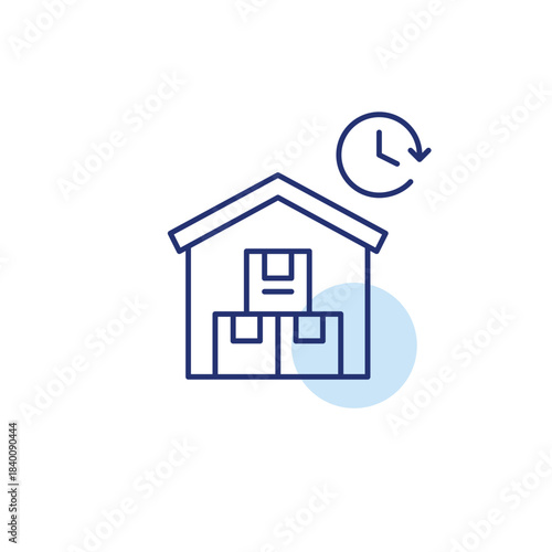 Boxed in warehouse and clock. Scheduled delivery, online shopping shipment and returns. Pixel perfect, editable stroke vector icon