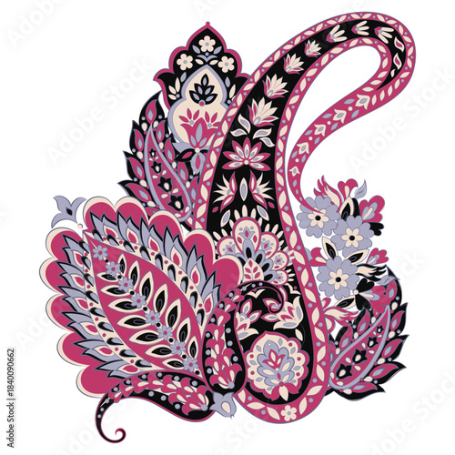 Floral Paisley colorful vector ornament. Isolated Pattern