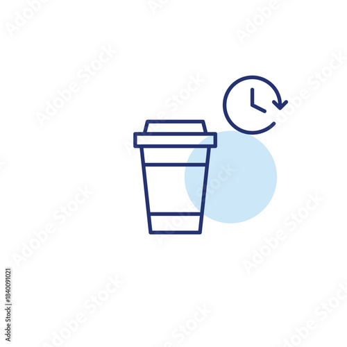Coffee takeaway cup and clock. Cafe and brewing at home. Pixel perfect, editable stroke vector icon