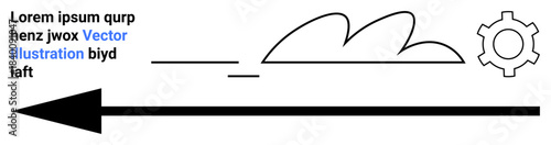 Black arrow pointing left with minimalistic gear and cloud elements indicating direction, innovation, and system integration. Ideal for business, technology, workflow, strategy, analytics