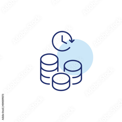 Stack of coins and clock. Investments or savings growth. Pixel perfect, editable stroke vector icon