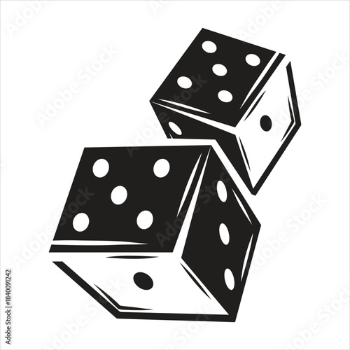 Stylized black and white dice illustrating chance and gaming fun Vector