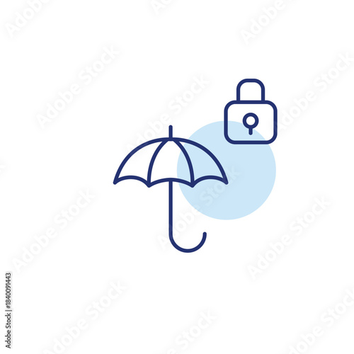 Umbrella and lock. Protected coverage, insured safety. Pixel perfect, editable stroke vector icon