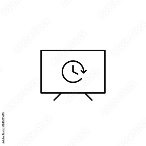 Clock on TV-set. Timed media access, scheduled video streaming, watching content within a set timeframe. Pixel perfect, editable stroke vector icon