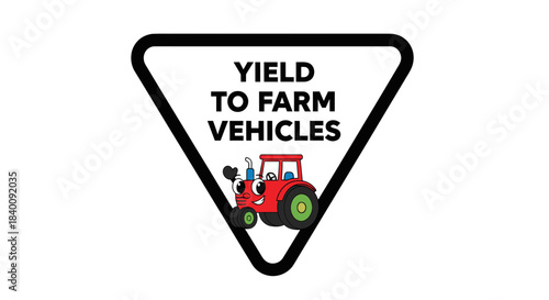 Yield Sign With Tractor: A Visual Reminder About Farm Vehicles on The Road