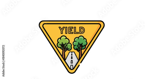 Yielding Awareness: Road Sign Featuring Trees and Clear Pathway Illustration