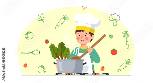 Young Chef Prepares a Delicious Meal with Fresh Vegetables in a Kitchen Setting